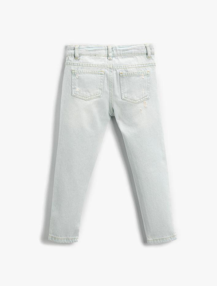 Erkek Çocuk Kot Pantolon Yıpratılmış Detaylı Pamuklu Cepli - Slim Jean