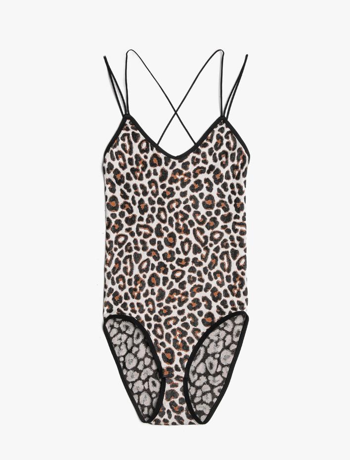  Leopar Desenli Bodysuit