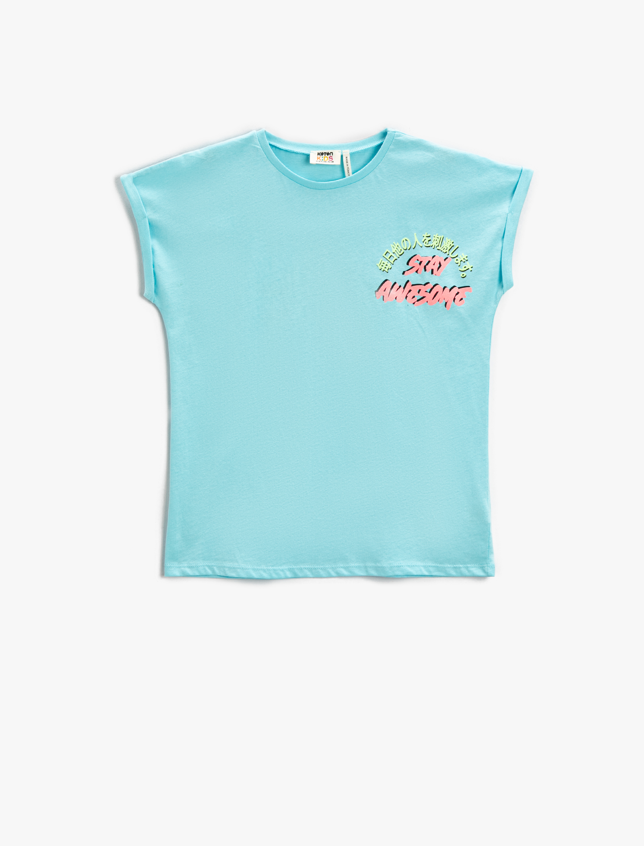  Kız Çocuk Baskılı Tişört Kısa Kollu Bisiklet Yaka Pamuklu