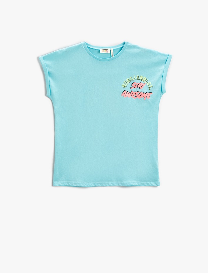 Kız Çocuk Baskılı Tişört Kısa Kollu Bisiklet Yaka Pamuklu