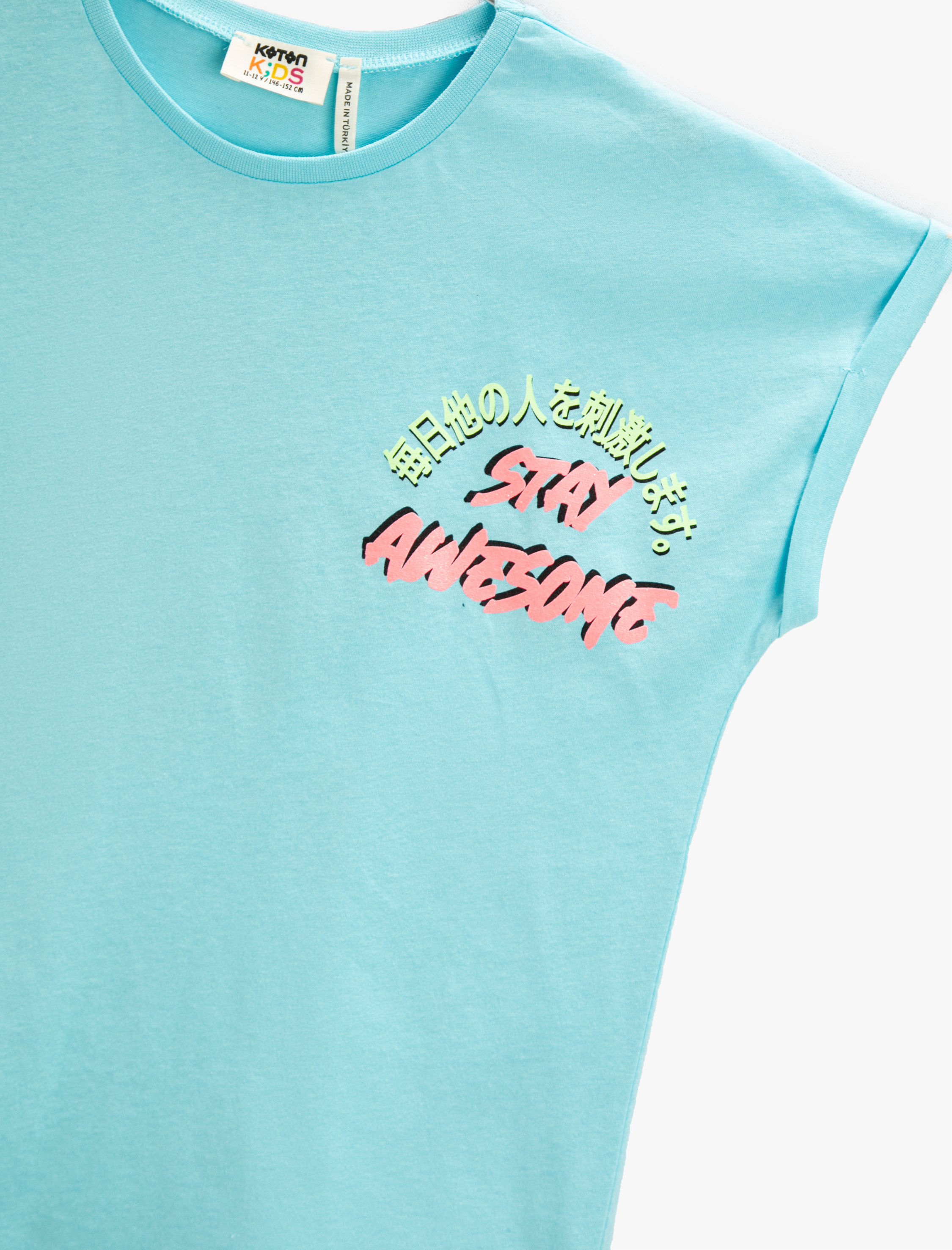  Kız Çocuk Baskılı Tişört Kısa Kollu Bisiklet Yaka Pamuklu