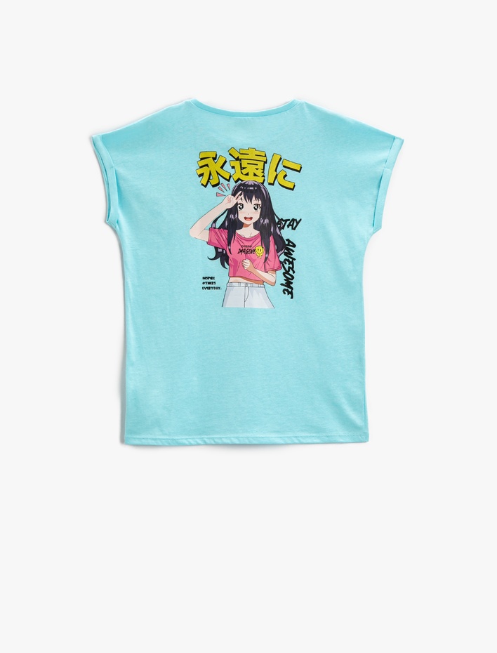 Kız Çocuk Baskılı Tişört Kısa Kollu Bisiklet Yaka Pamuklu