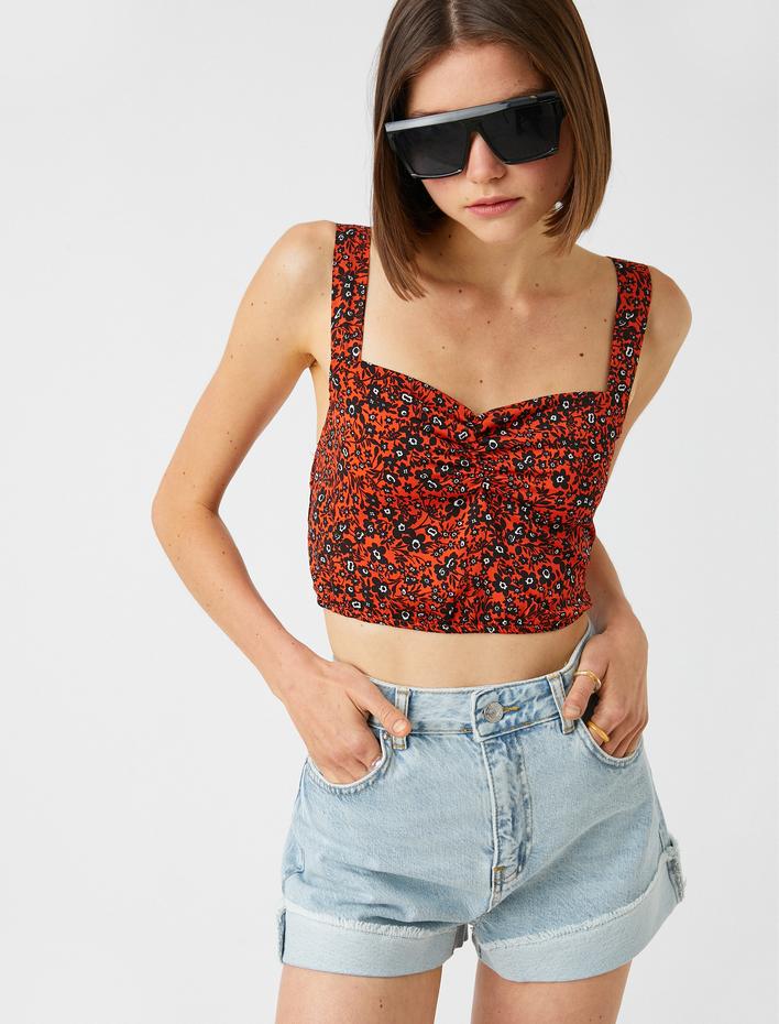  Çiçek Baskılı Crop Atlet