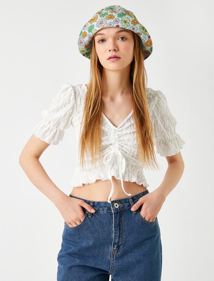  Fisto Balon Kol Büzgülü Bluz