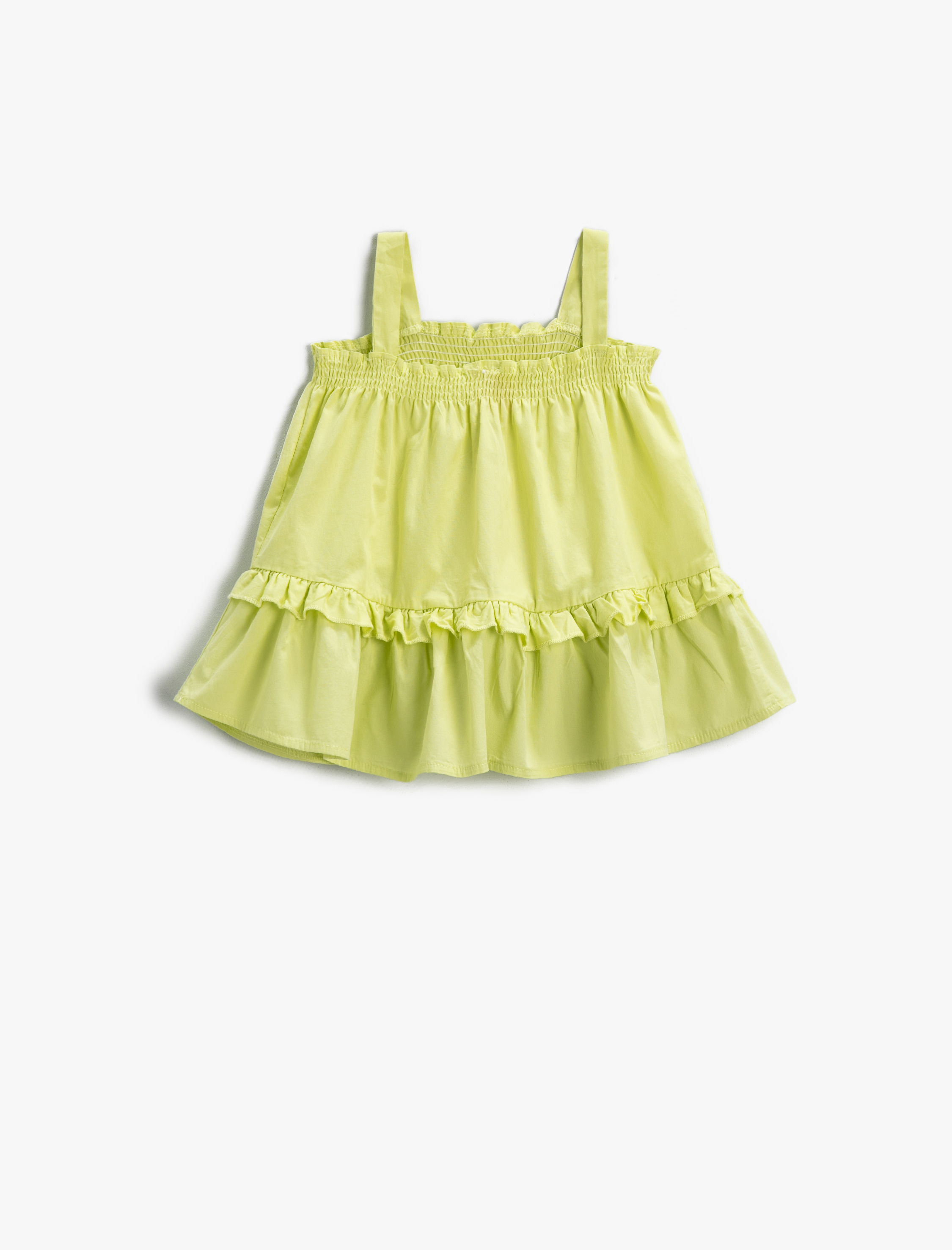 Kız Bebek Elbise Midi Fırfırlı Askılı Pamuklu