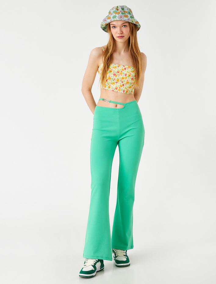  Bel Detaylı Geniş Paça Pantolon