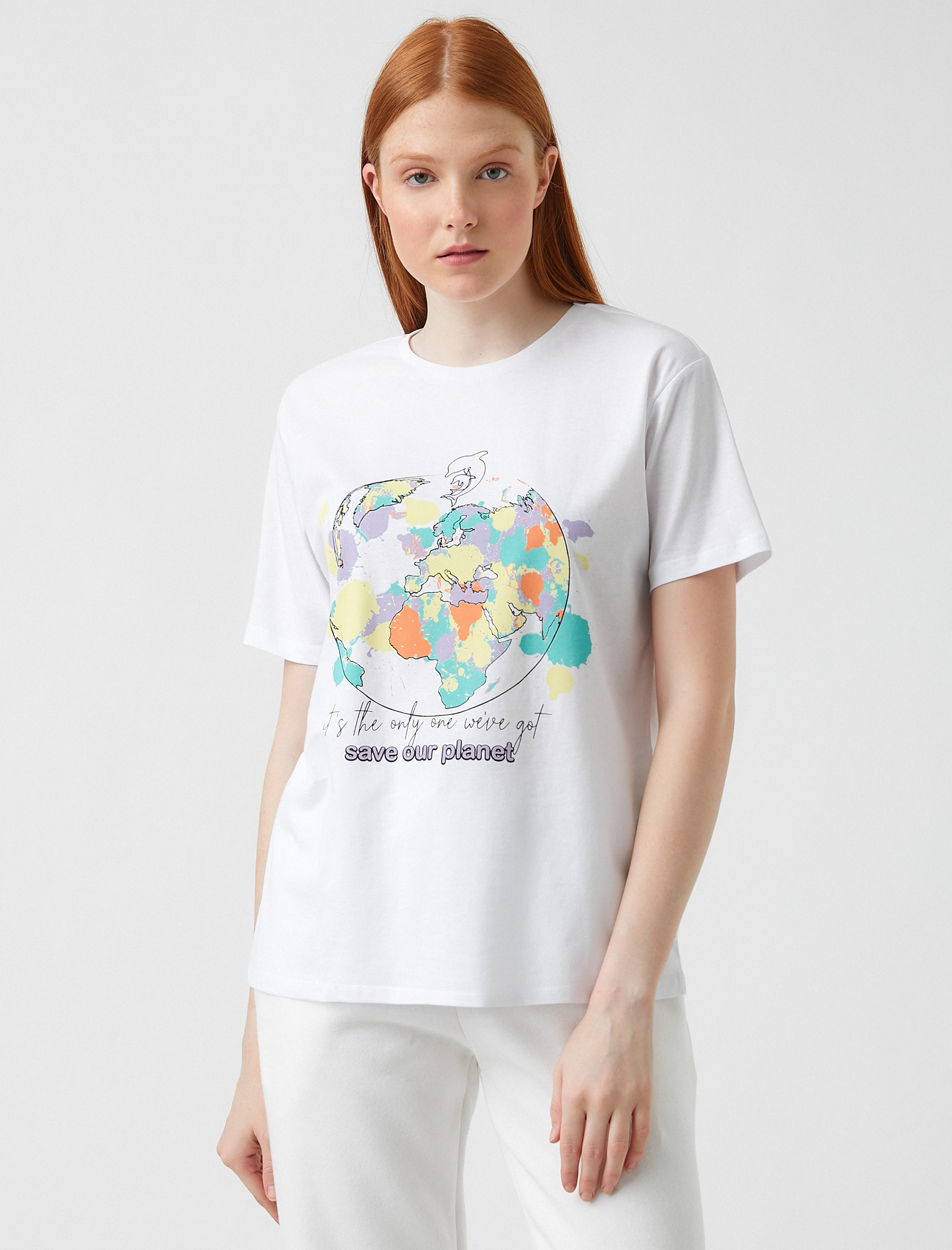   Baskılı Kısa Kollu Pamuklu Tişört