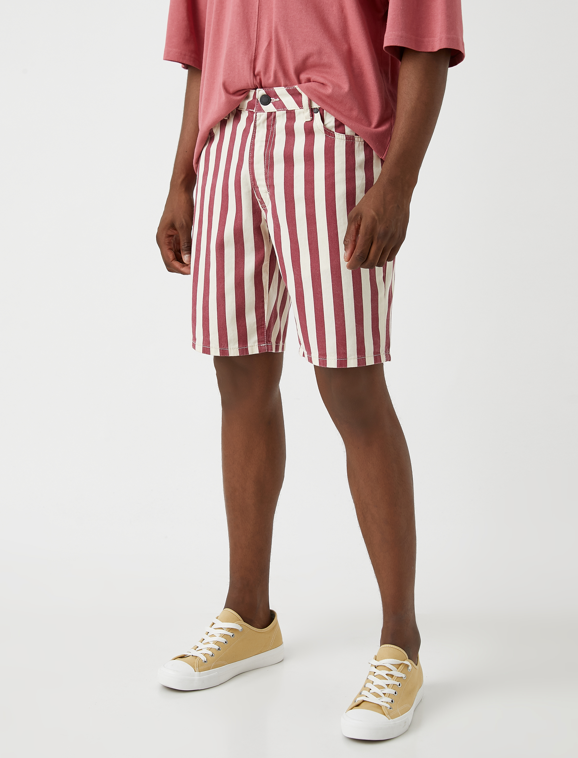   Çizgili Kot Şort Cepli