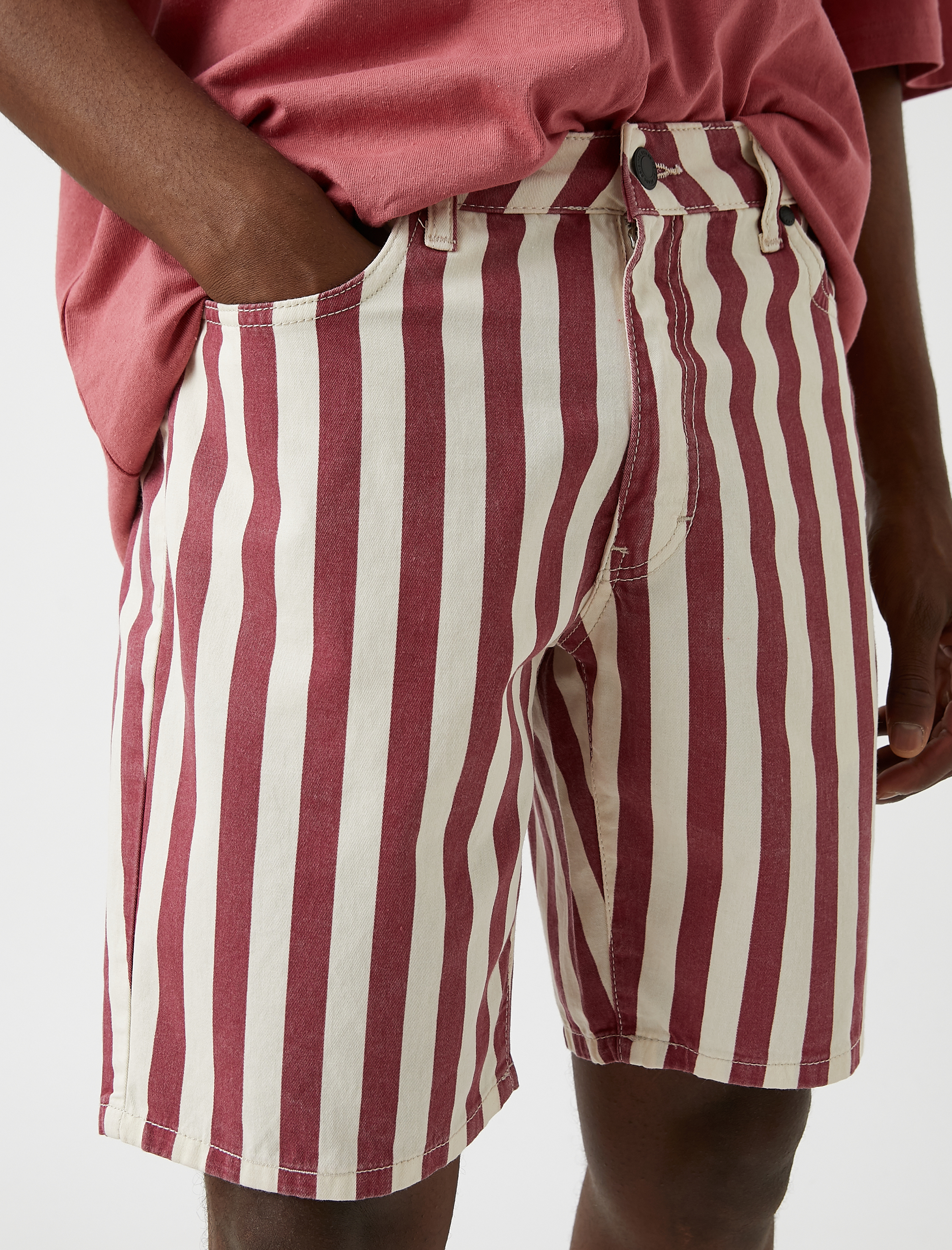   Çizgili Kot Şort Cepli