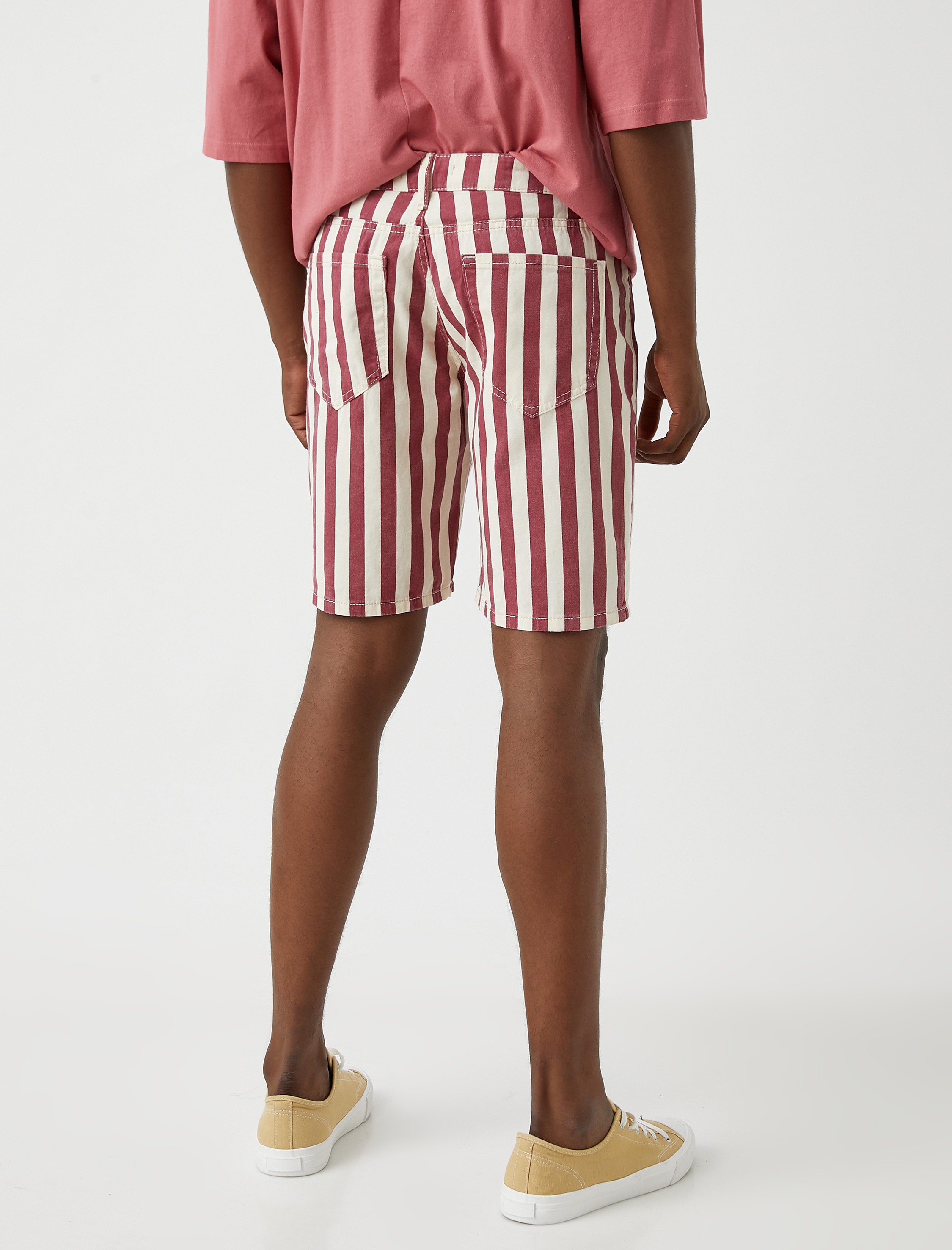   Çizgili Kot Şort Cepli
