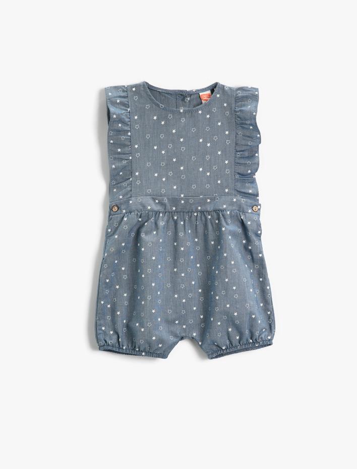 Kız Bebek Puantiyeli Kolsuz Fırfırlı Tulum Pamuklu