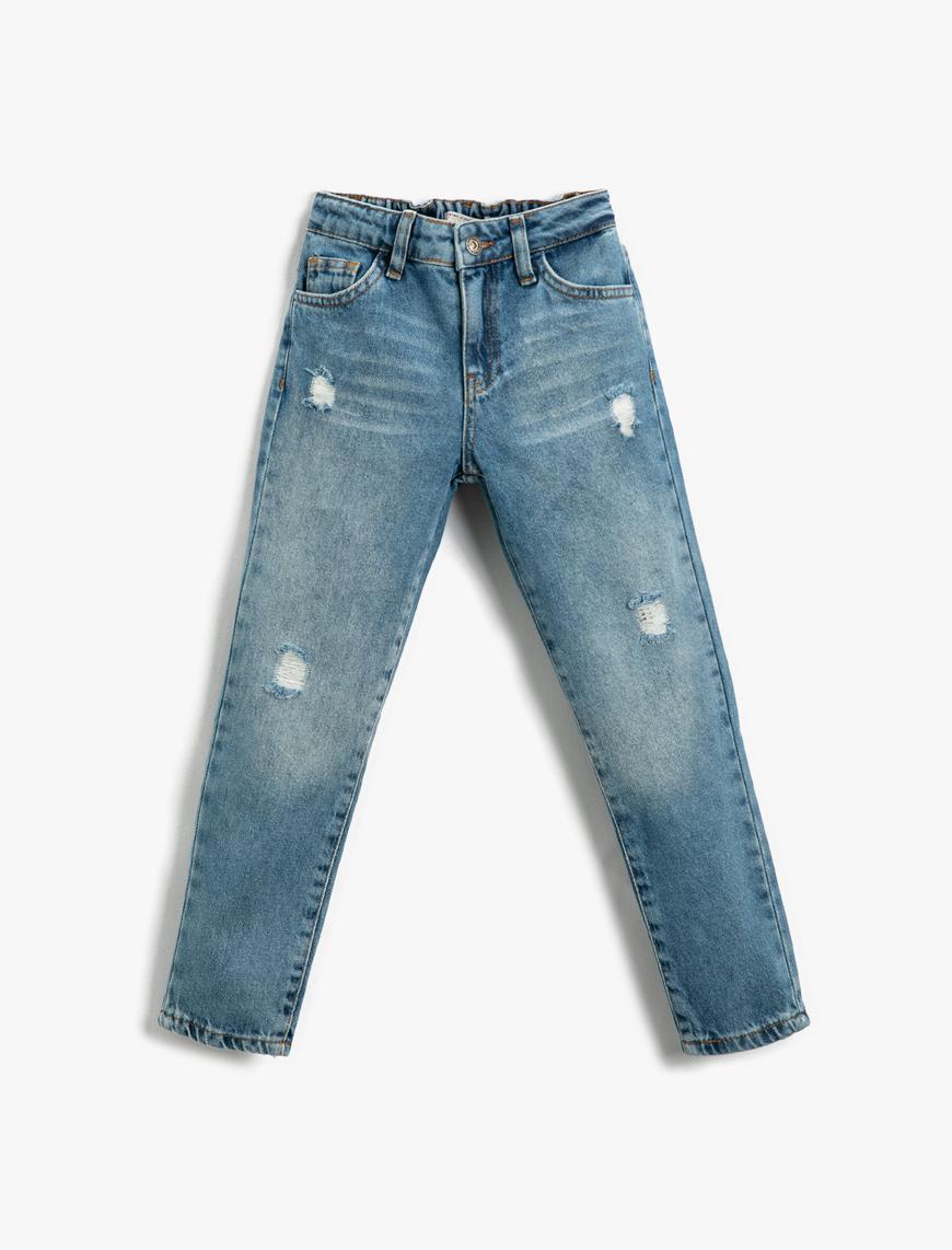  Kız Çocuk Kot Pantolon Destroylu Pamuklu - Boyfriend Jean