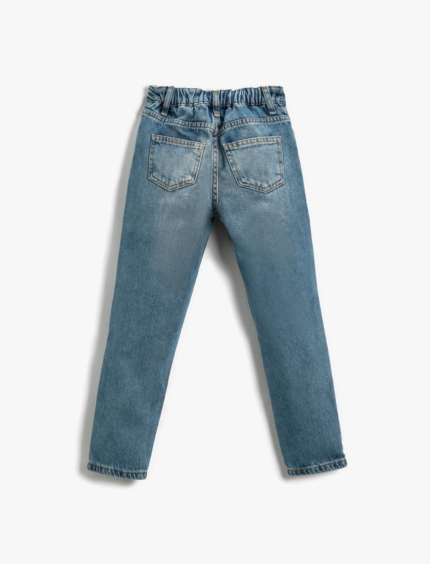  Kız Çocuk Kot Pantolon Destroylu Pamuklu - Boyfriend Jean