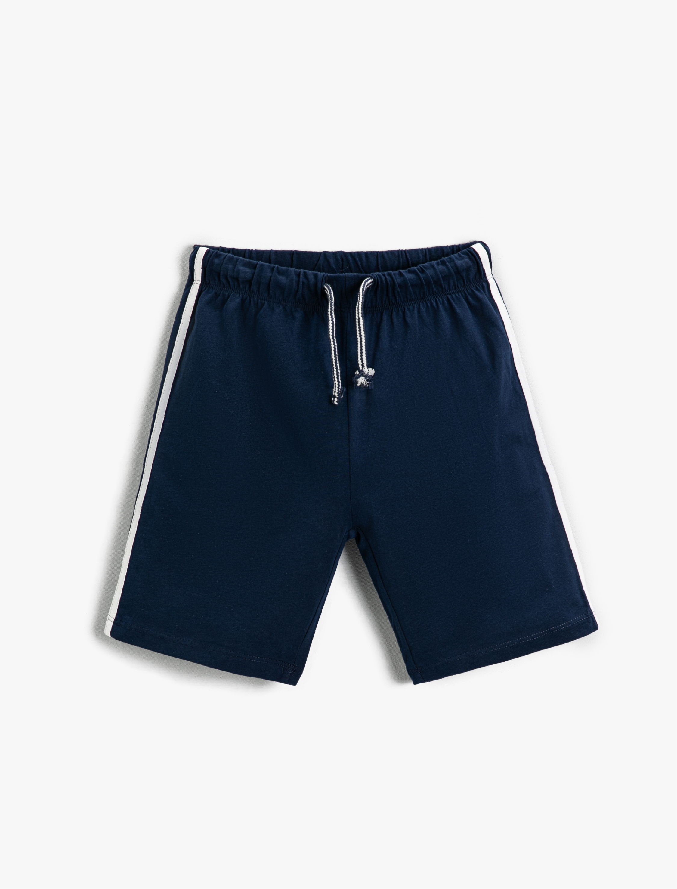  Erkek Çocuk Basic Çizgili Şort Pamuklu Beli Bağcıklı