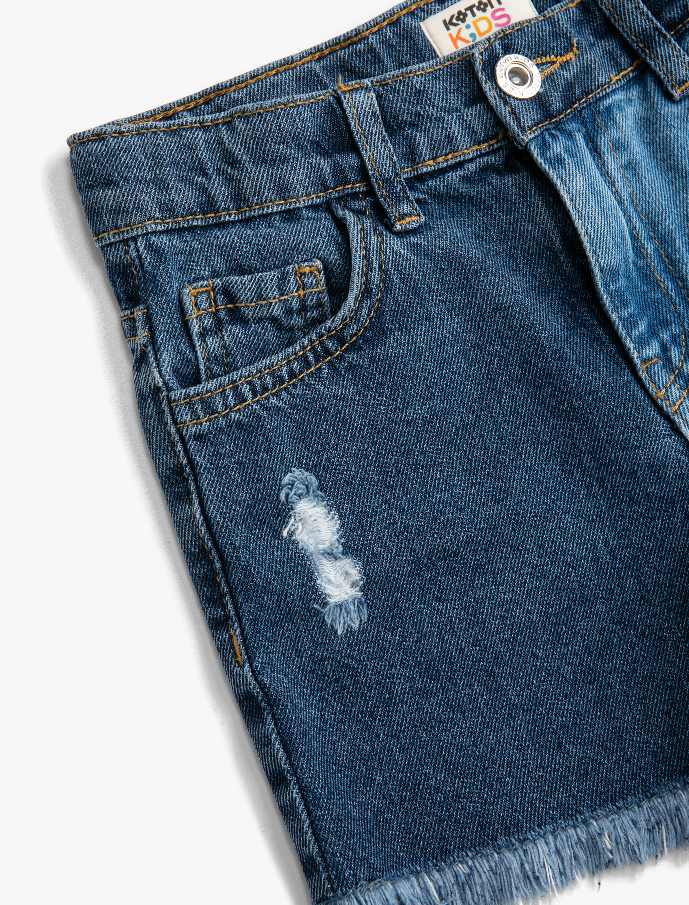  Kız Çocuk Destroylu Mini Kot Şort Pamuklu