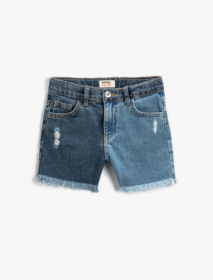 Kız Çocuk Destroylu Mini Kot Şort Pamuklu