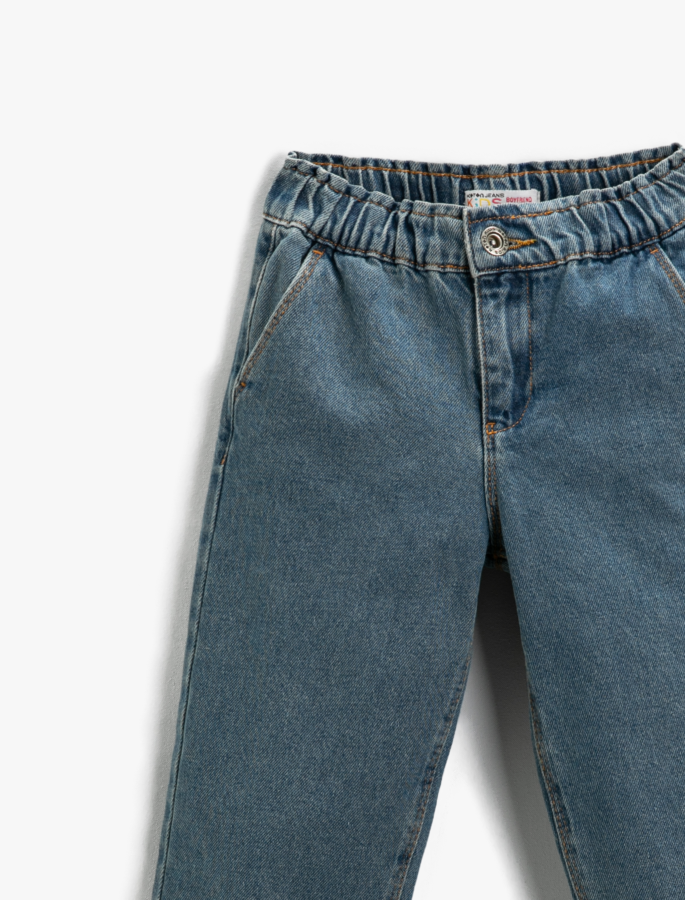 Kız Çocuk Kot Pantolon Beli Lastikli Cepli Pamuklu - Boyfriend Jean