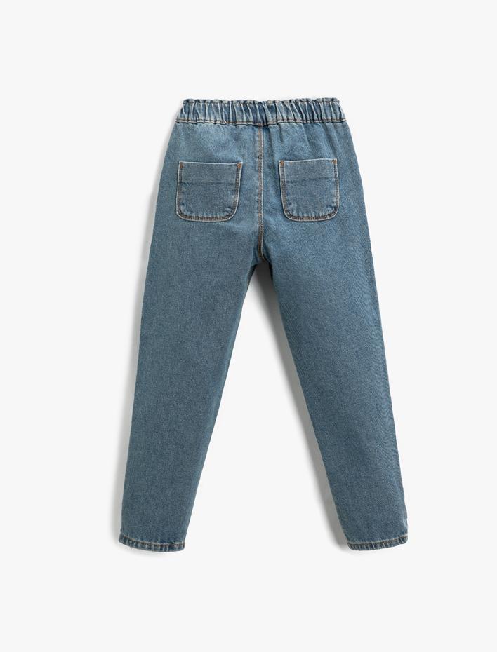 Kız Çocuk Kot Pantolon Beli Lastikli Cepli Pamuklu - Boyfriend Jean