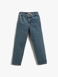 Kot Pantolon Beli Lastikli Cepli Pamuklu - Boyfriend Jean