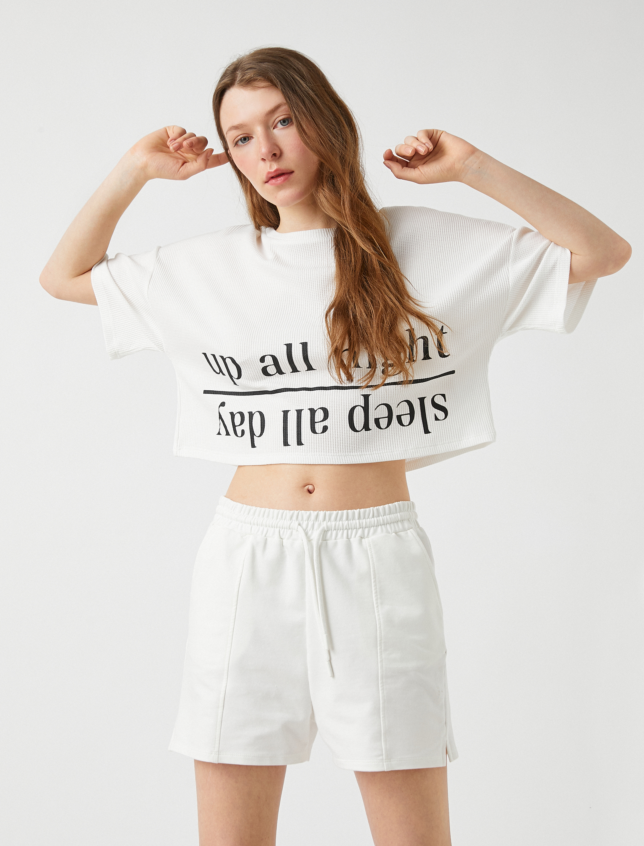   Baskılı Crop Pijama Üst