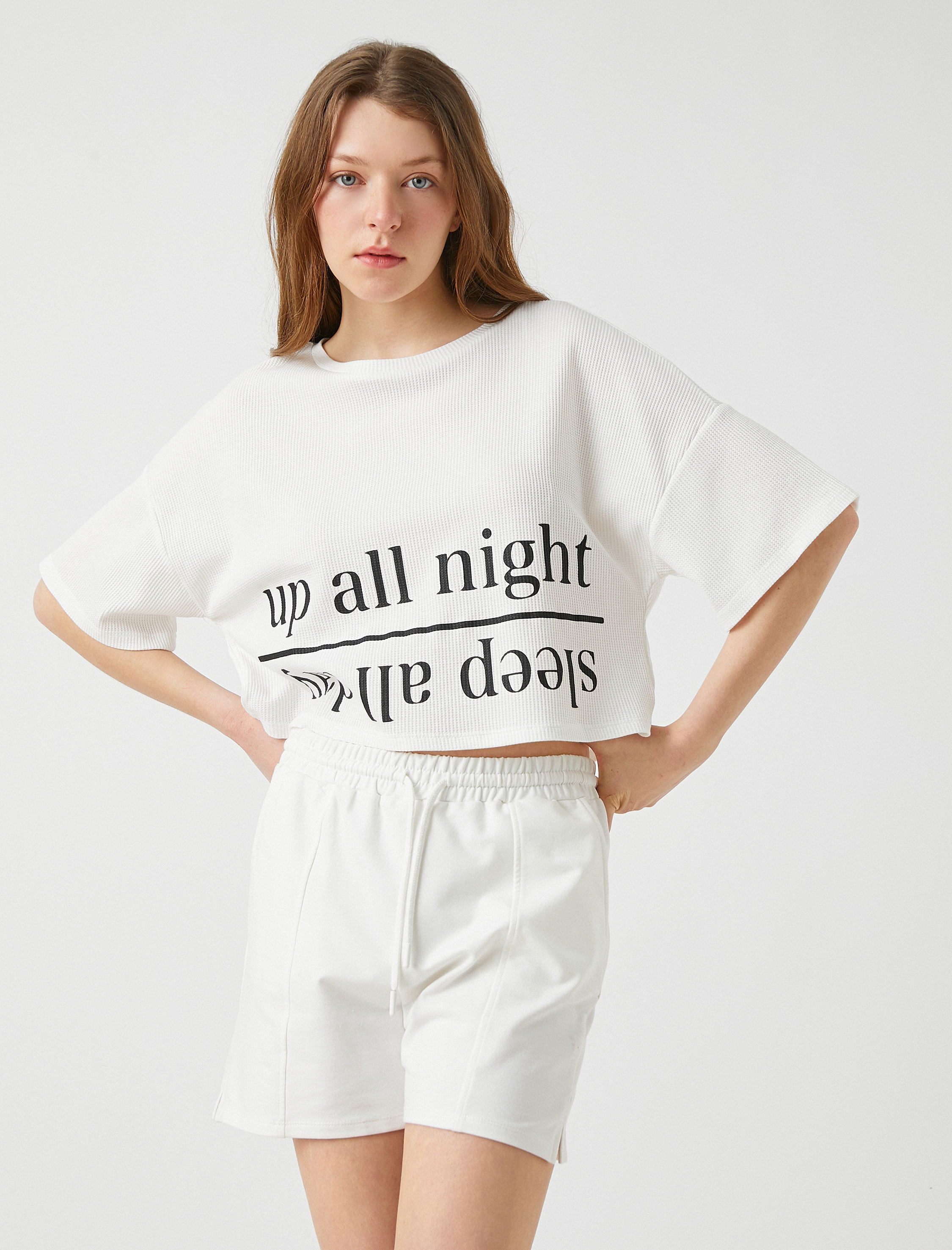   Baskılı Crop Pijama Üst