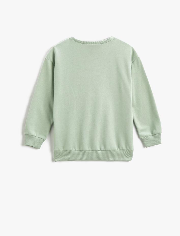 Kız Çocuk Baskılı Sweatshirt Bisiklet Yaka Pamuklu