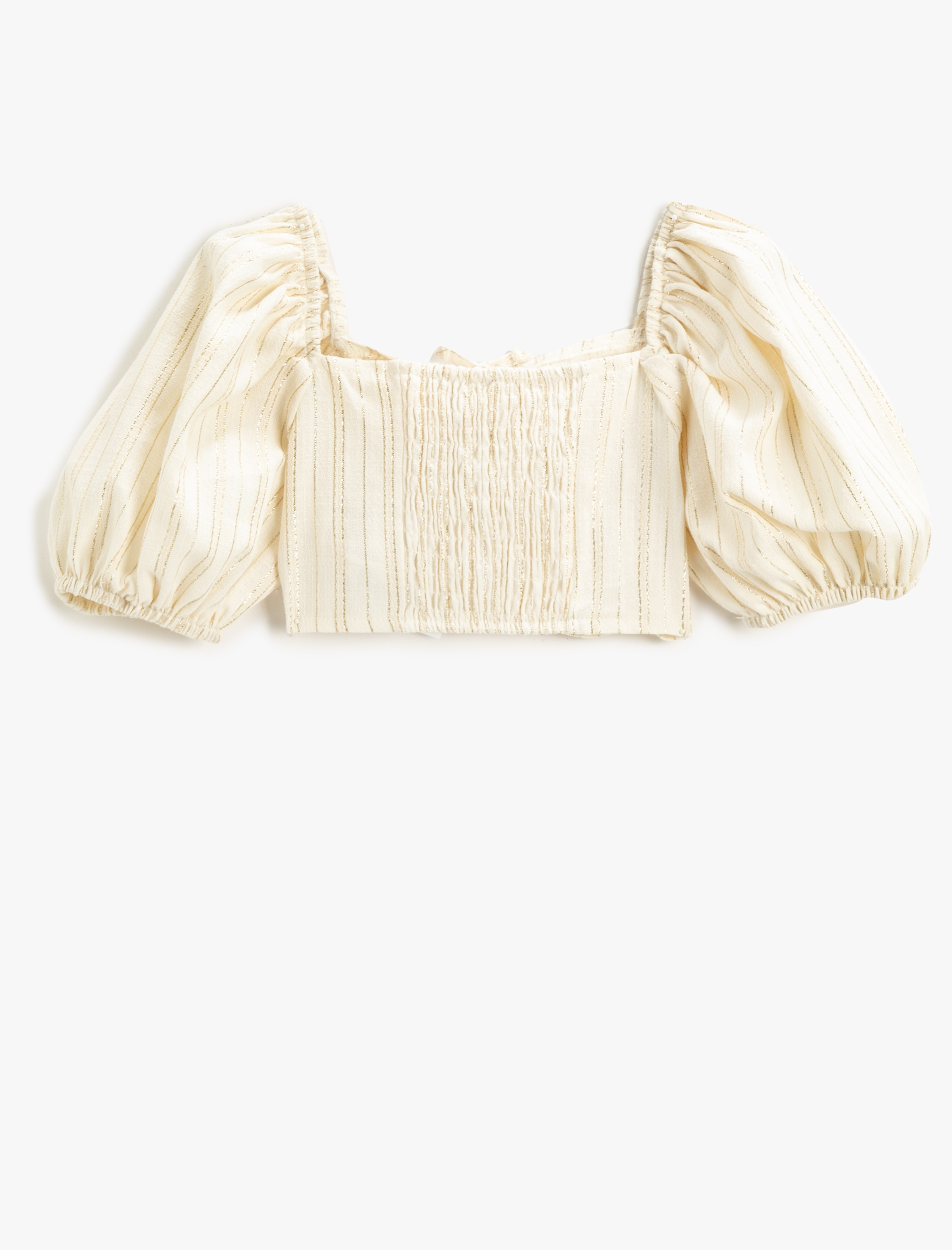  Kız Çocuk Crop Bluz Balon Kollu Büzgü Detaylı