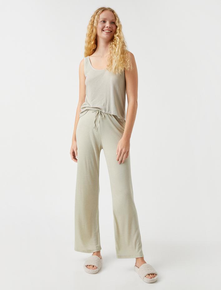  Örme Pijama Altı Beli Bağcıklı