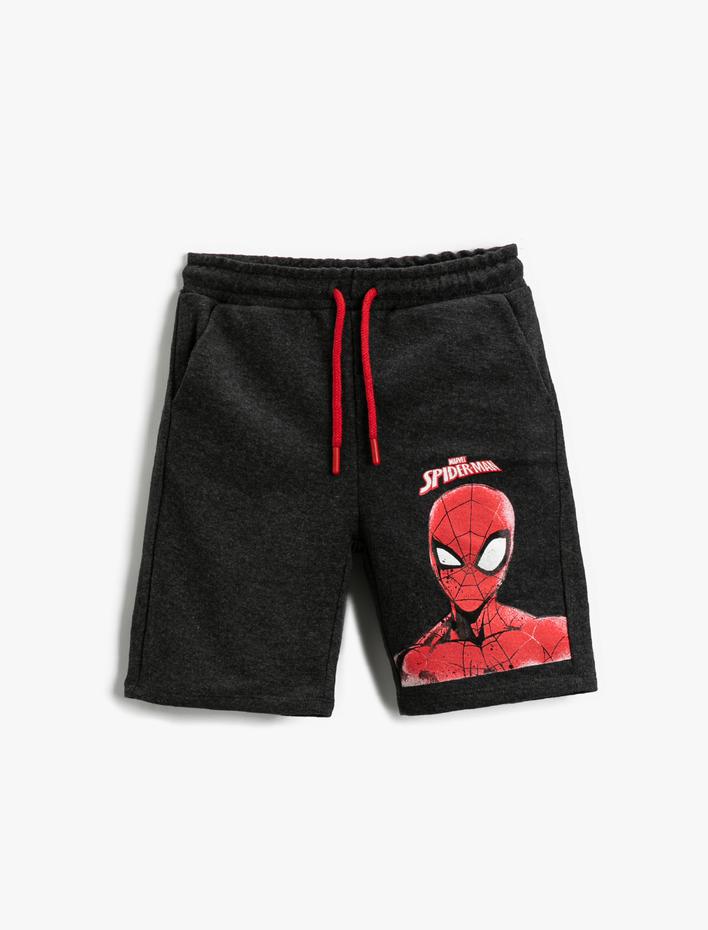 Erkek Çocuk Spiderman Lisanslı Baskılı Şort Beli Bağcıklı