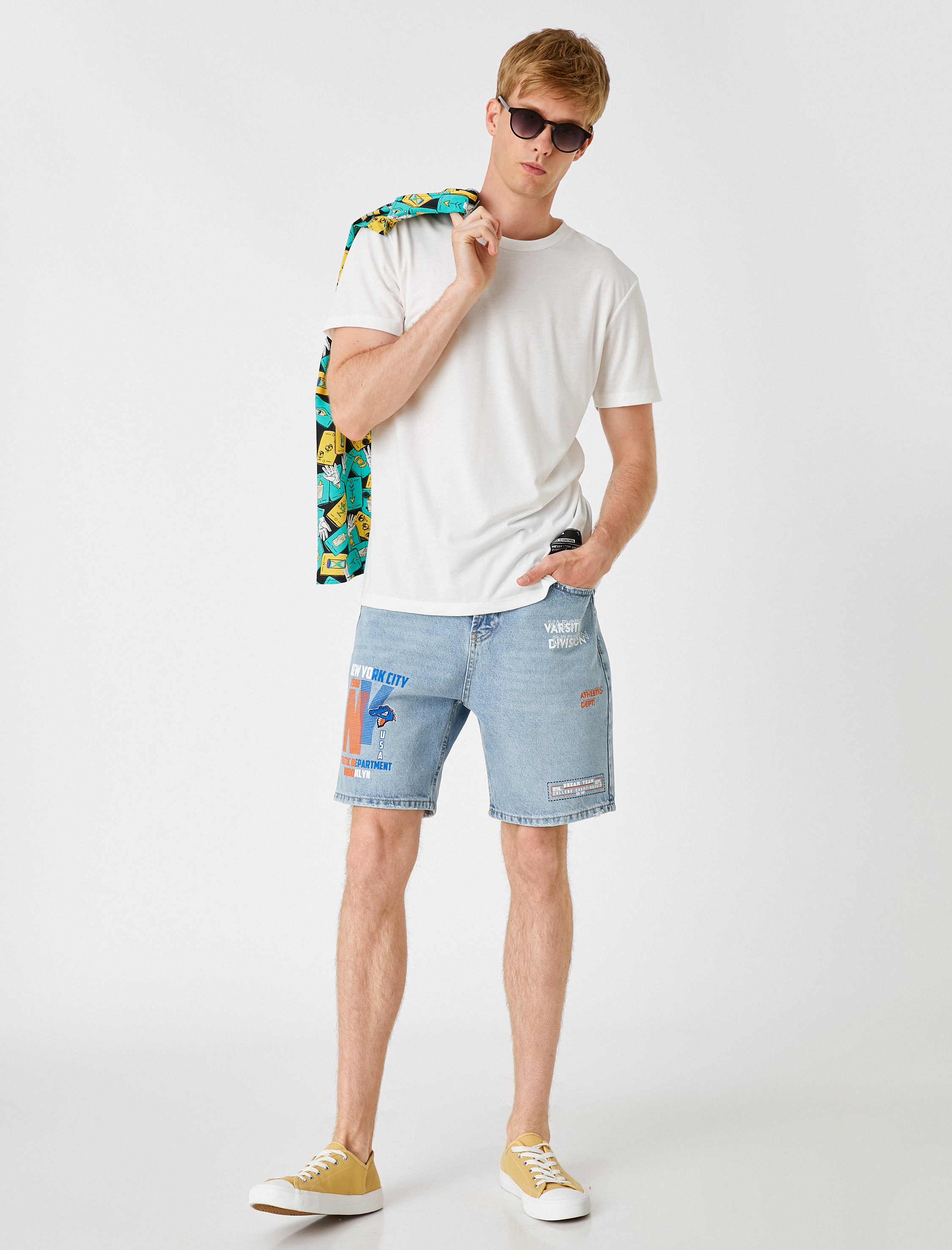   Baskılı Jean Şort