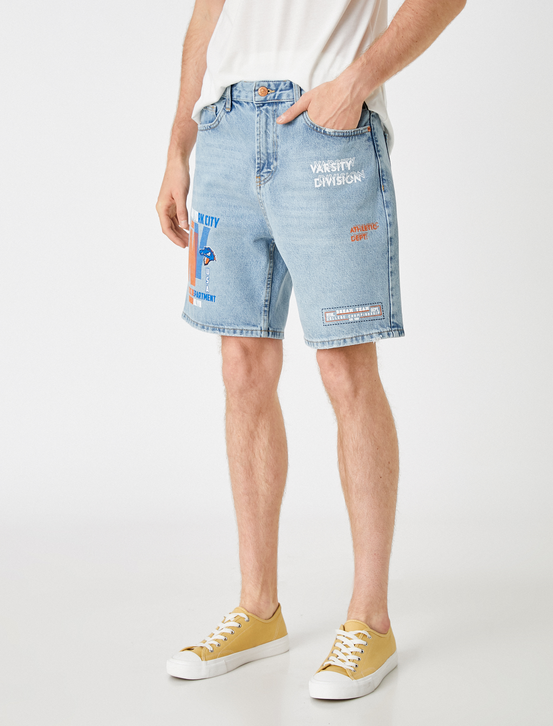   Baskılı Jean Şort