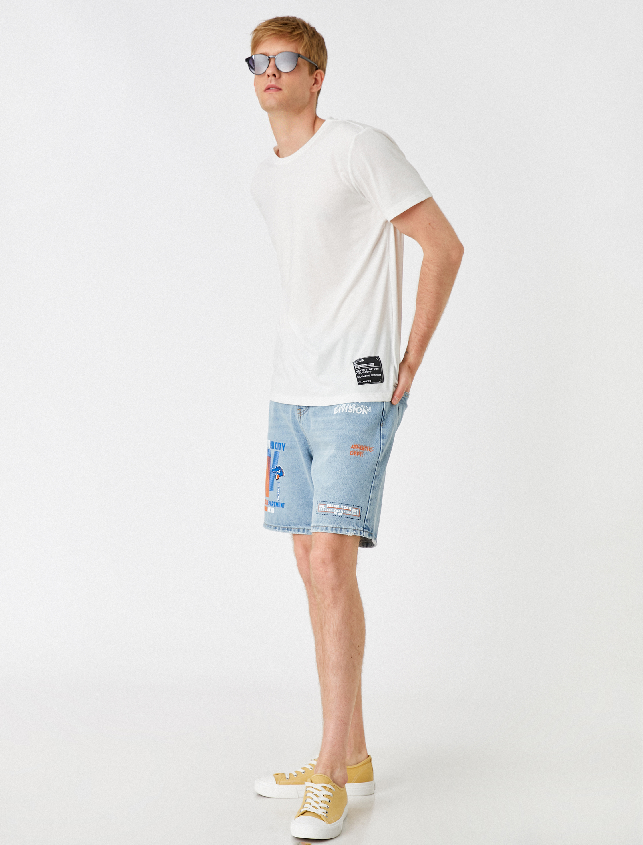   Baskılı Jean Şort