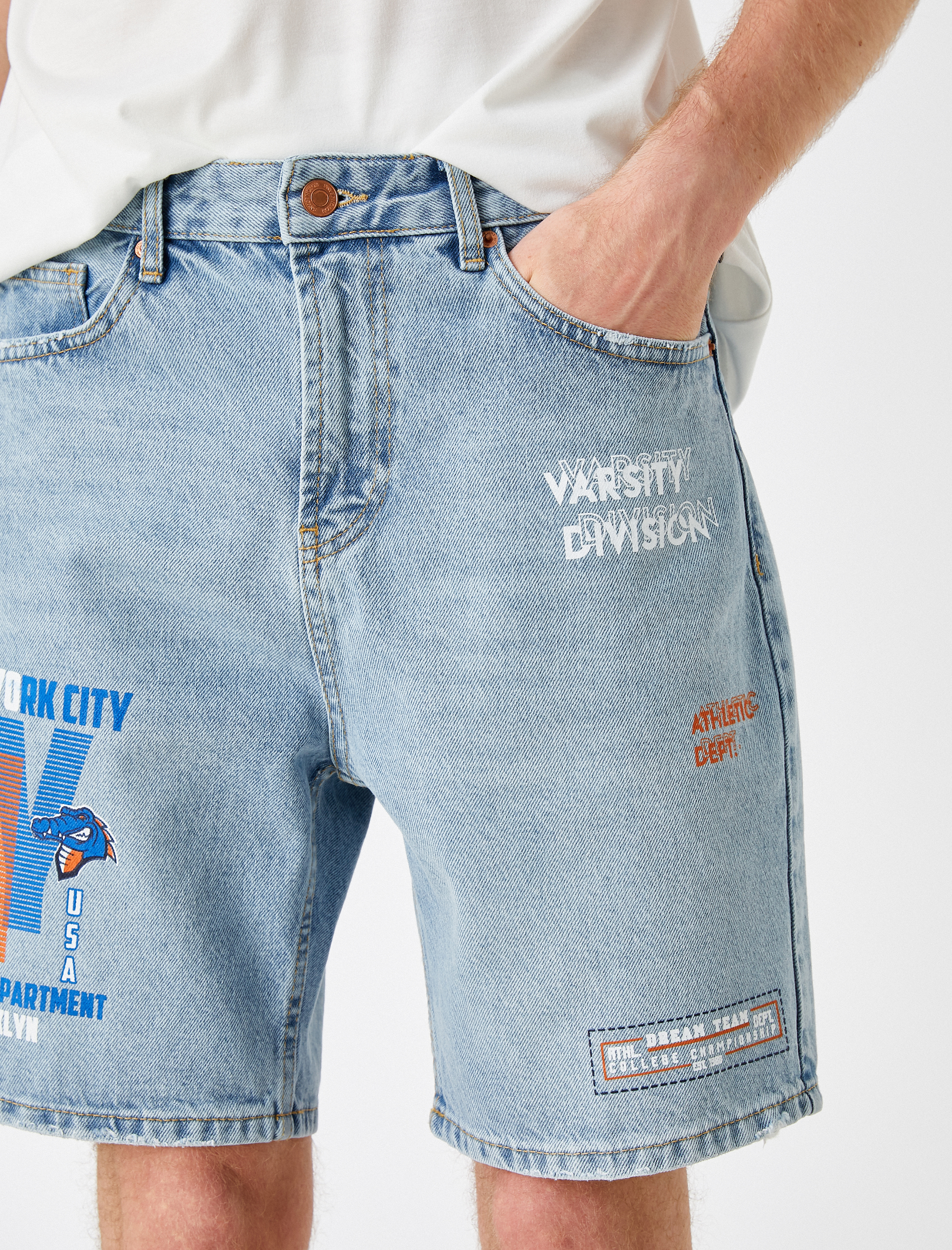   Baskılı Jean Şort