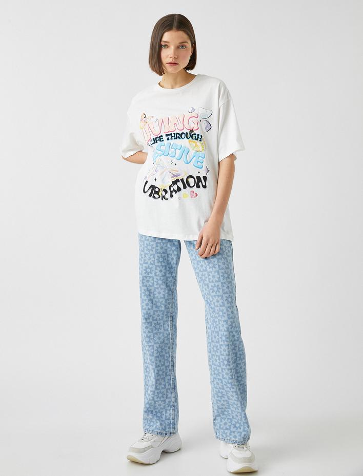  Slogan Baskılı Oversize Tişört