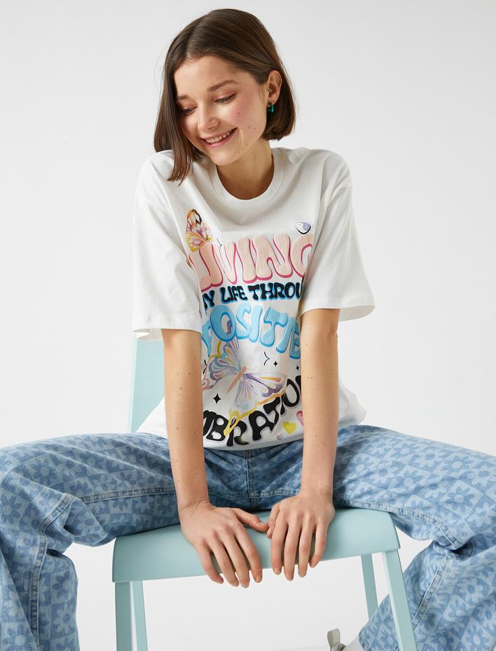  Slogan Baskılı Oversize Tişört