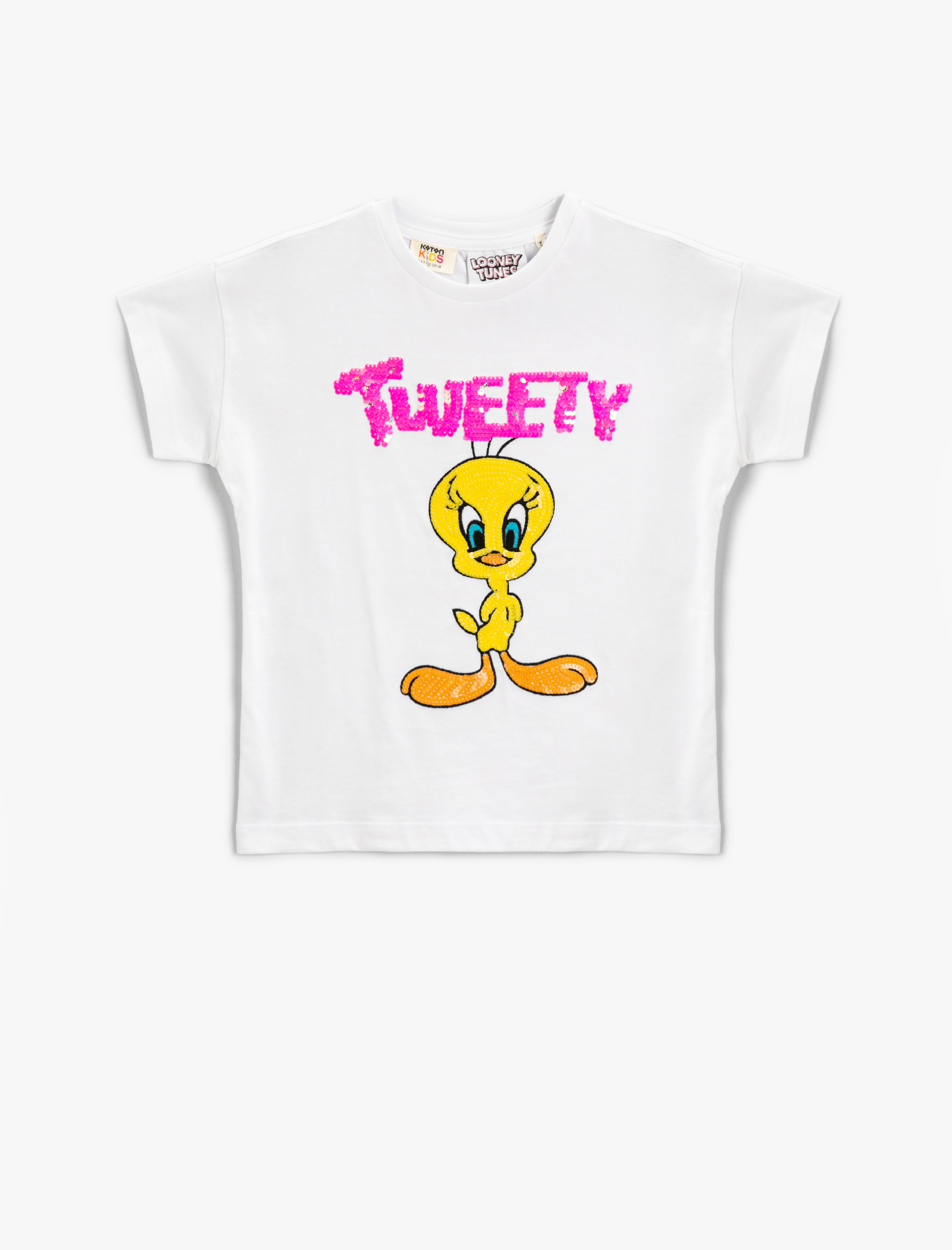  Kız Çocuk Tweety Lisanslı Pullu Payetli Tişört Pamuklu