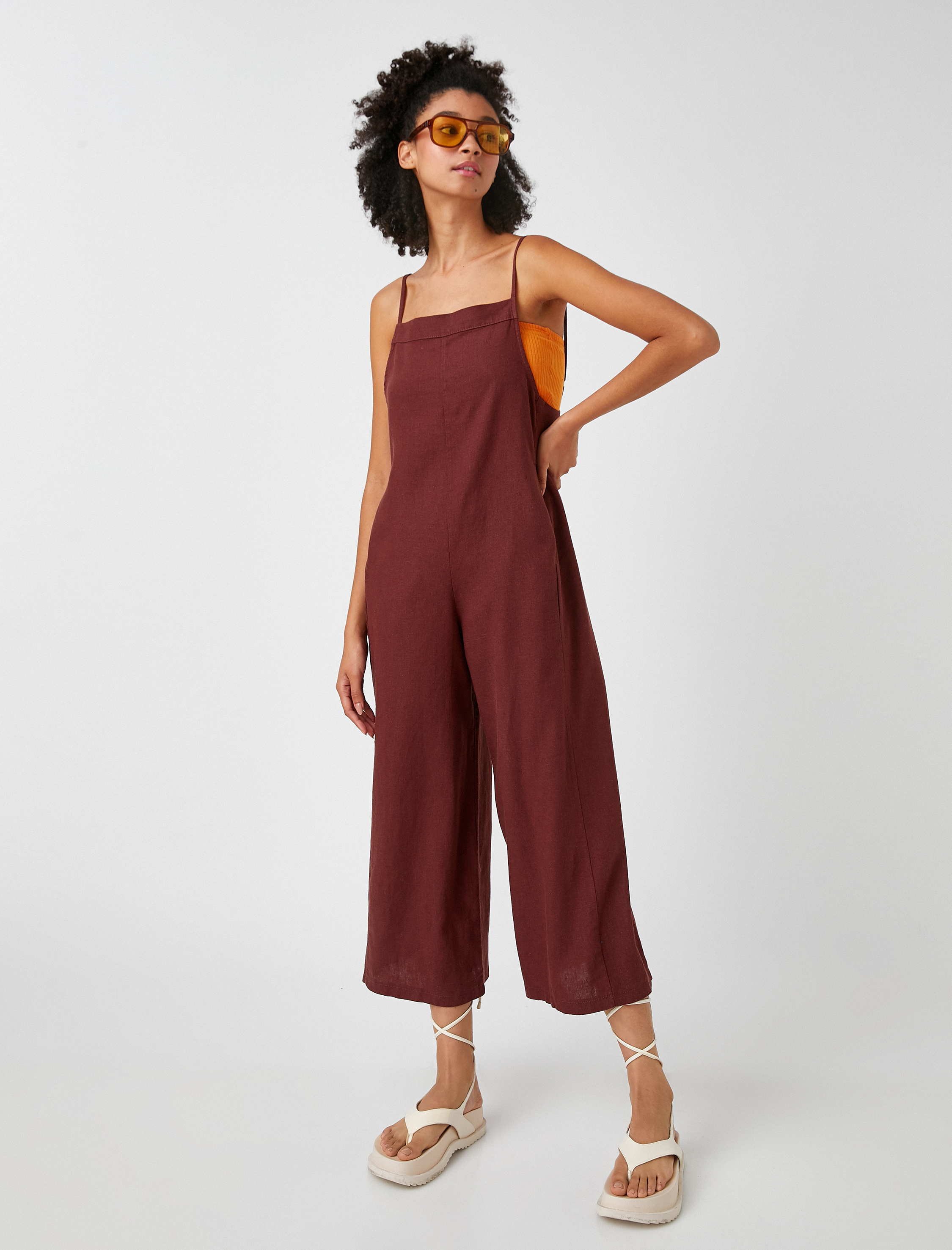   Crop Salopet Keten Karışımlı