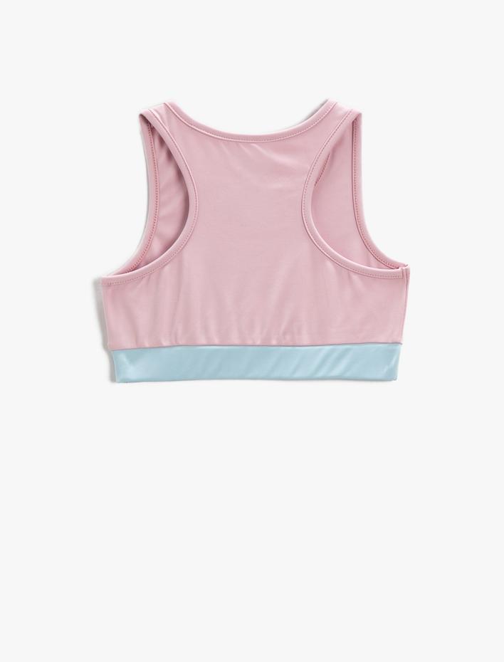 Kız Çocuk Crop Spor Atlet Baskılı Renk Bloklu Yuvarlak Yaka