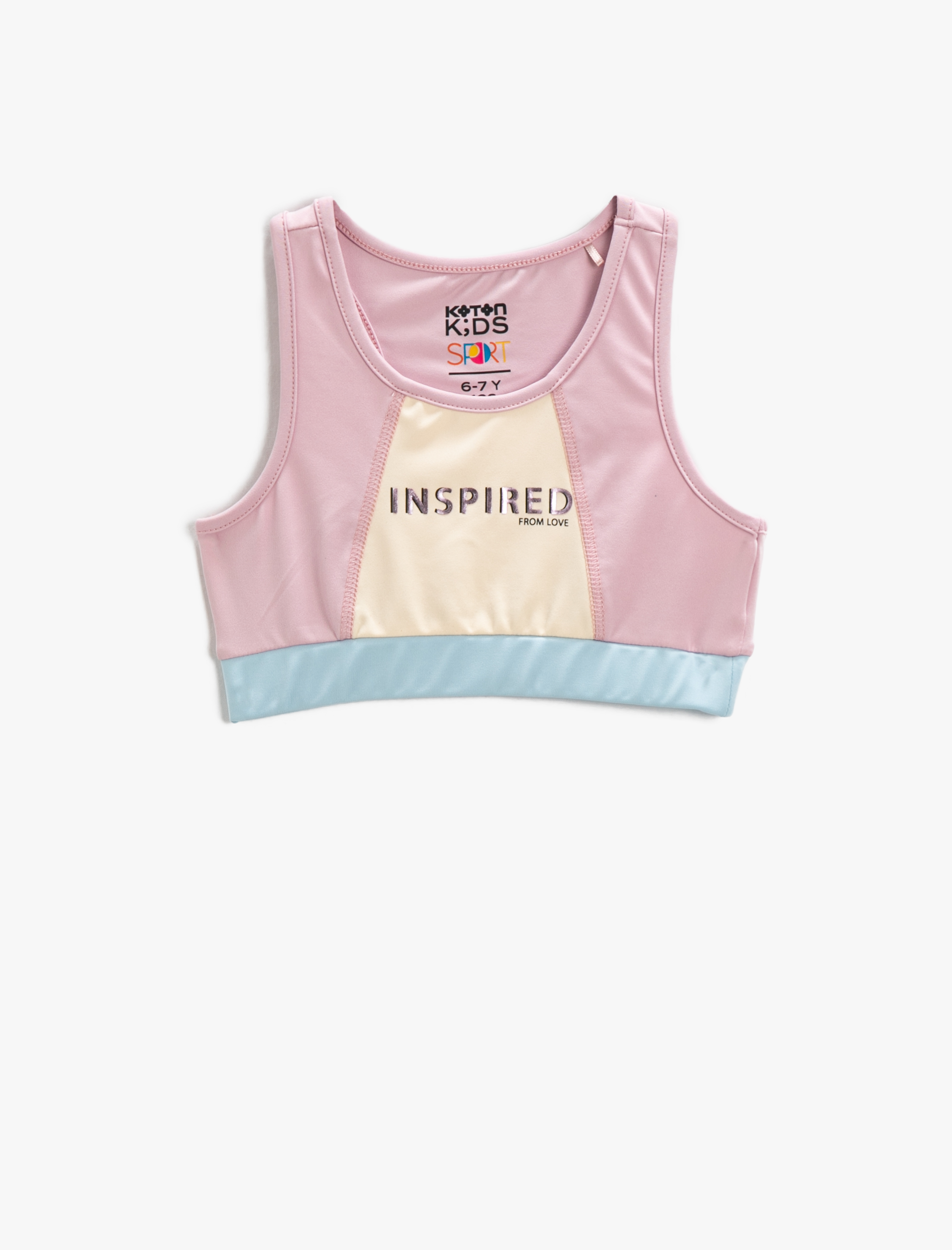  Kız Çocuk Crop Spor Atlet Baskılı Renk Bloklu Yuvarlak Yaka