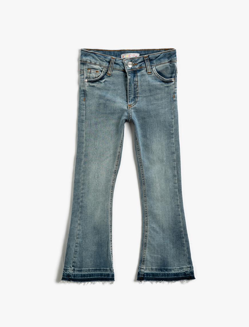  Kız Çocuk Kot Pantolon İspanyol Paça Cepli - Flare Jean