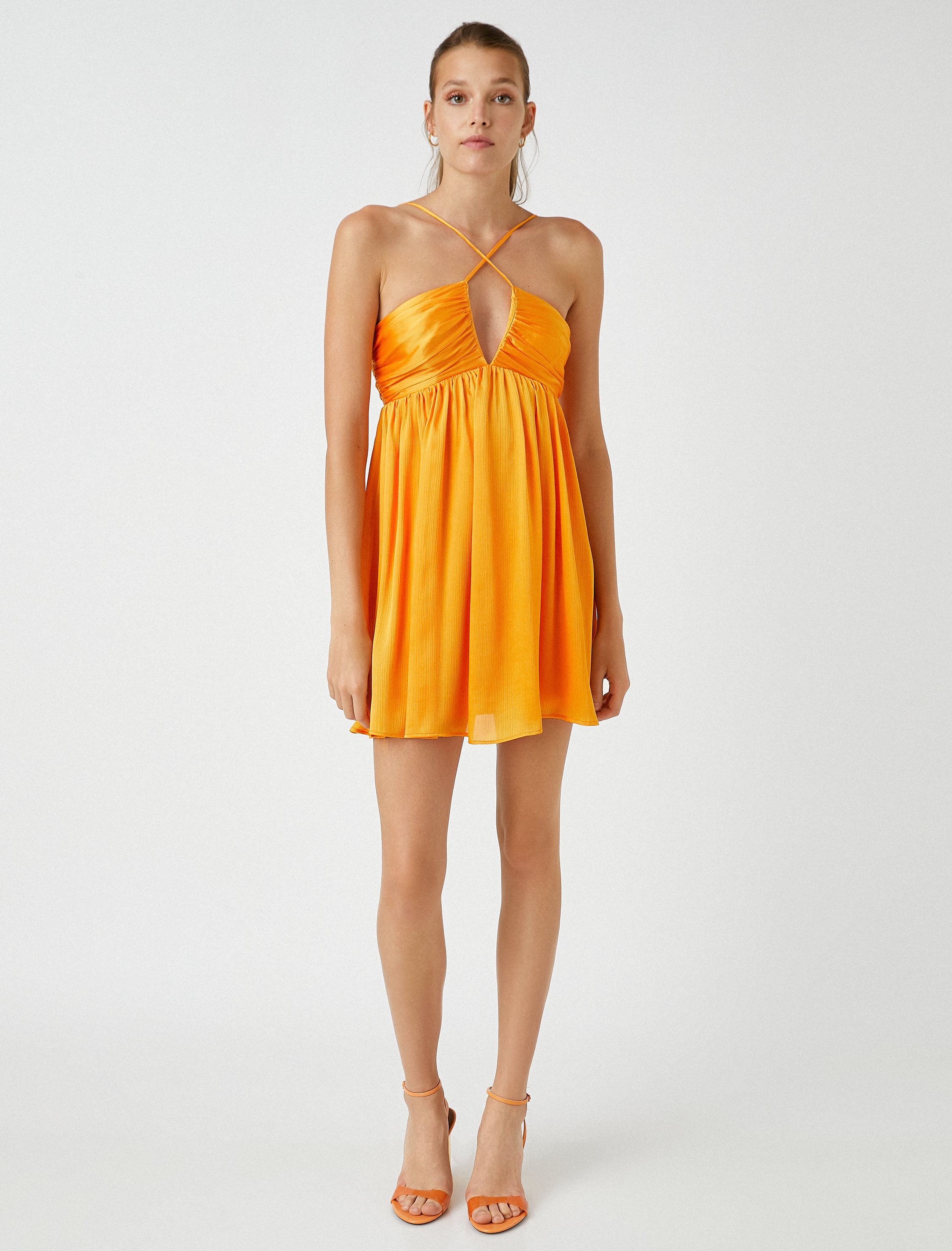   Pencere Detaylı Mini Elbise