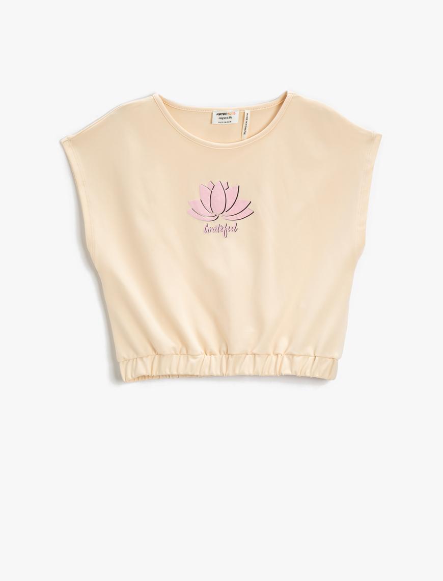  Kız Çocuk Crop Tişört Kolsuz Baskılı