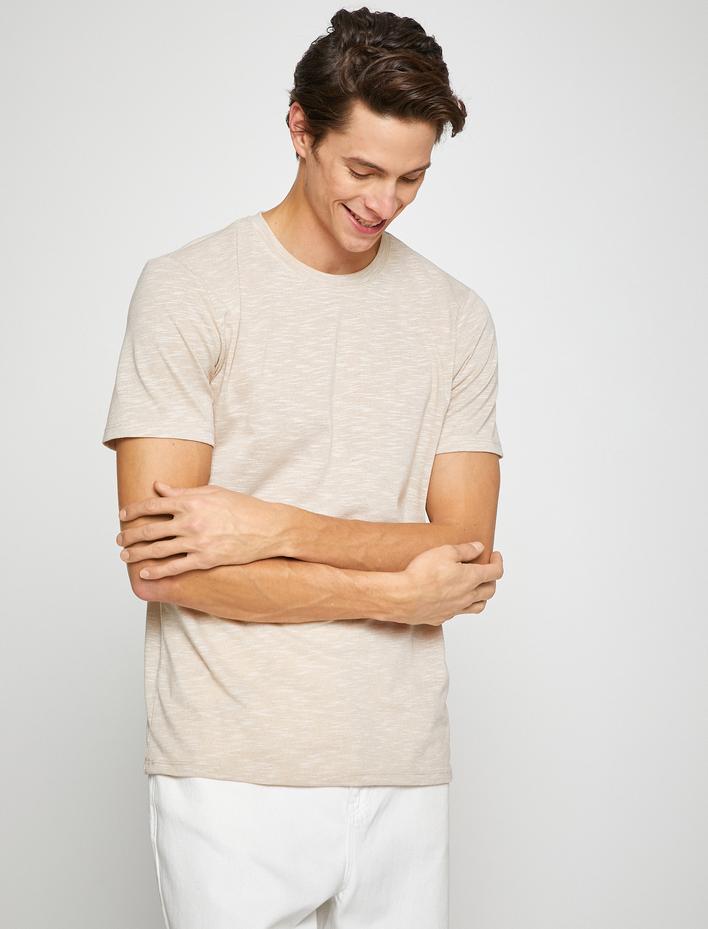  Basic Kırçıllı Tişört Bisiklet Yaka Slim Fit