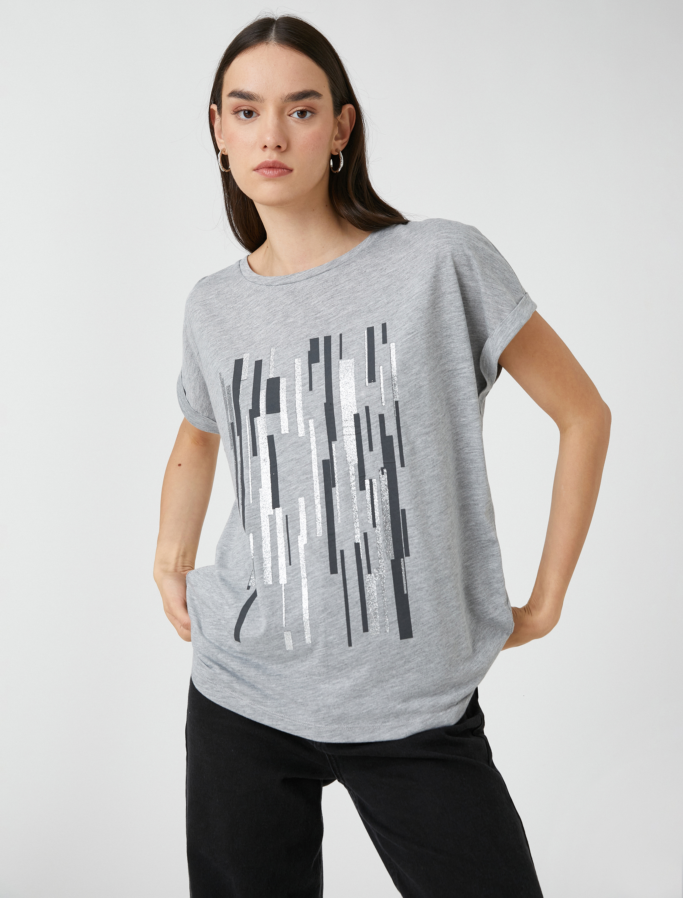   Geometrik Baskılı Tişört Kısa Kollu Relax Fit