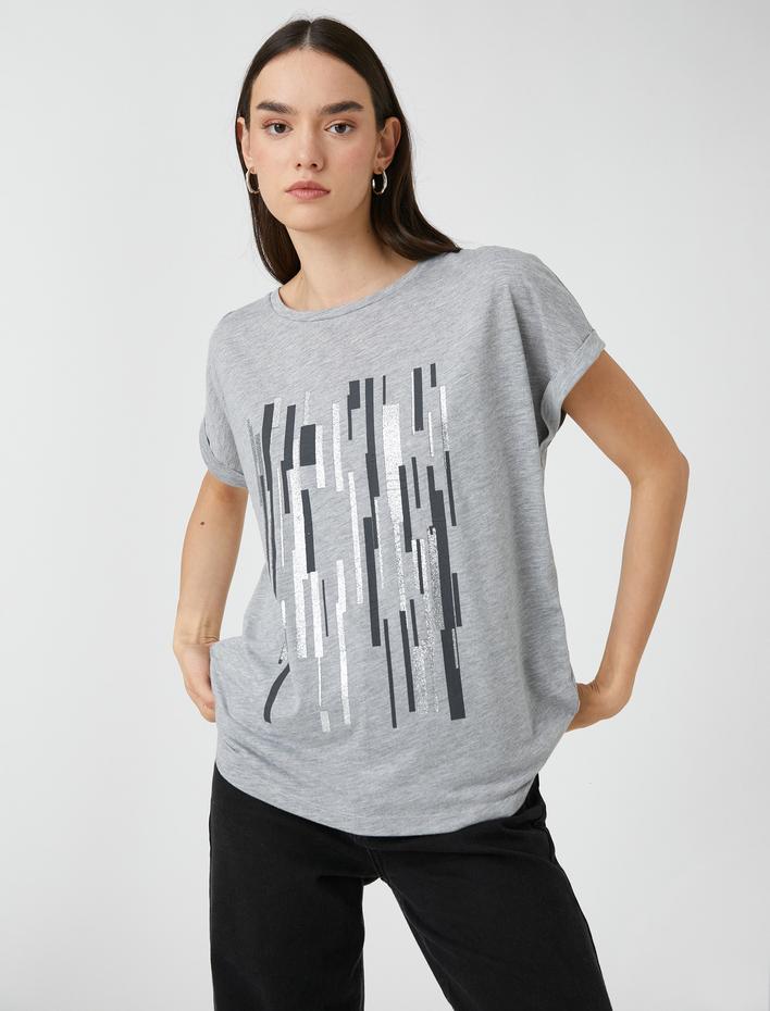  Geometrik Baskılı Tişört Kısa Kollu Relax Fit