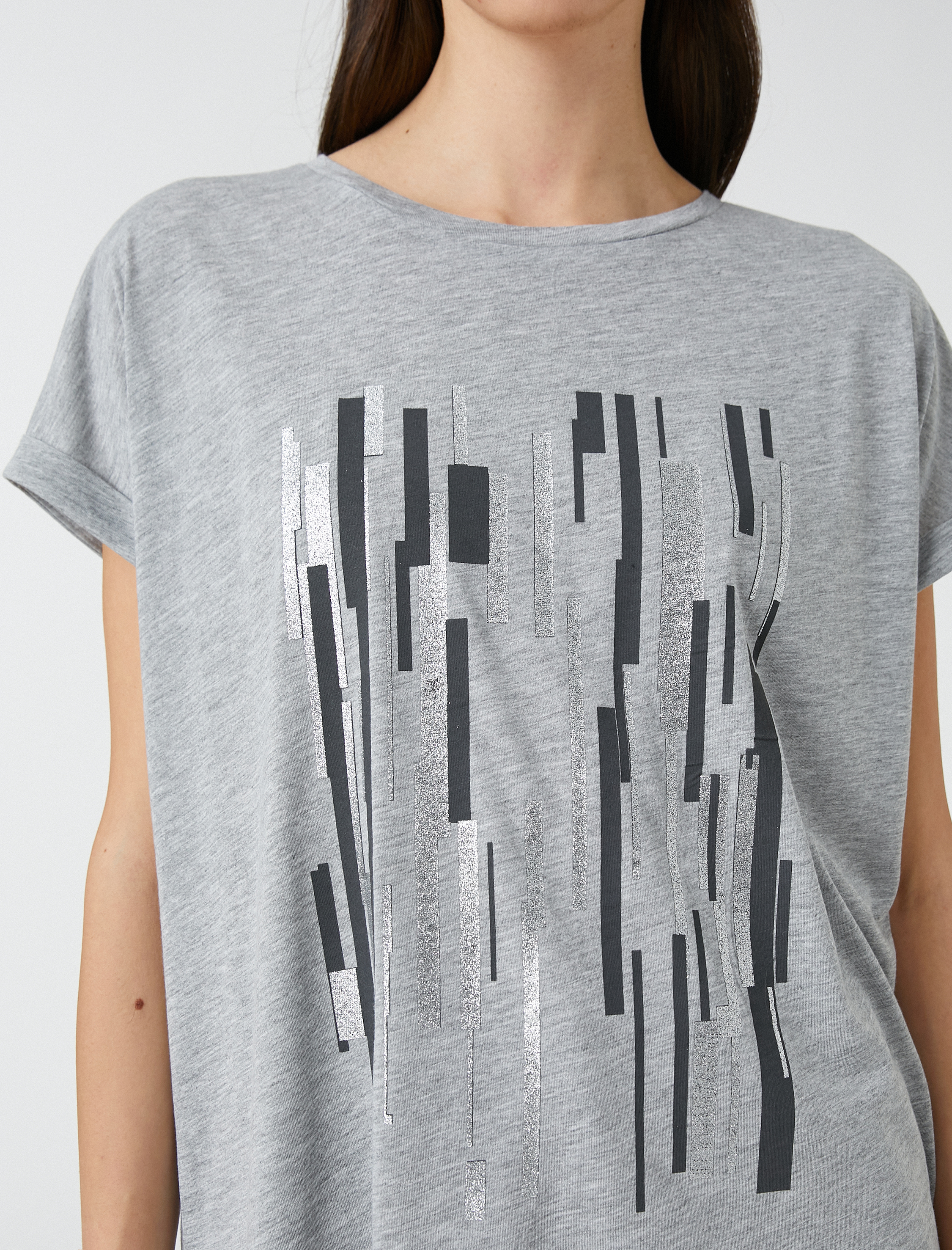   Geometrik Baskılı Tişört Kısa Kollu Relax Fit