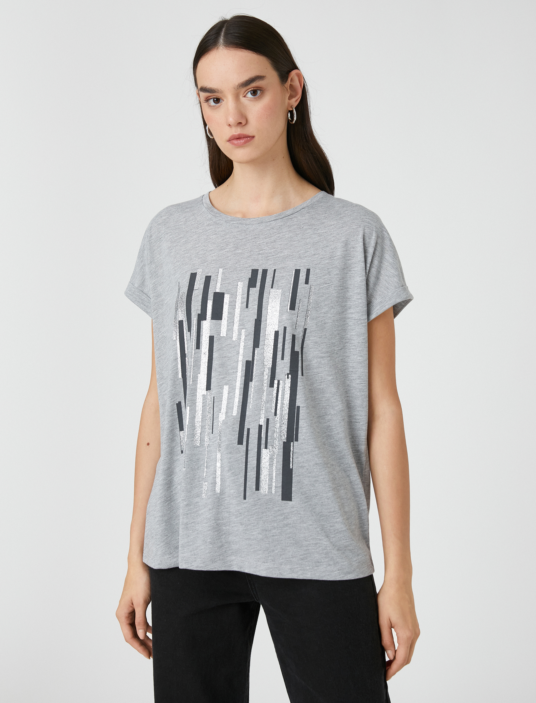   Geometrik Baskılı Tişört Kısa Kollu Relax Fit