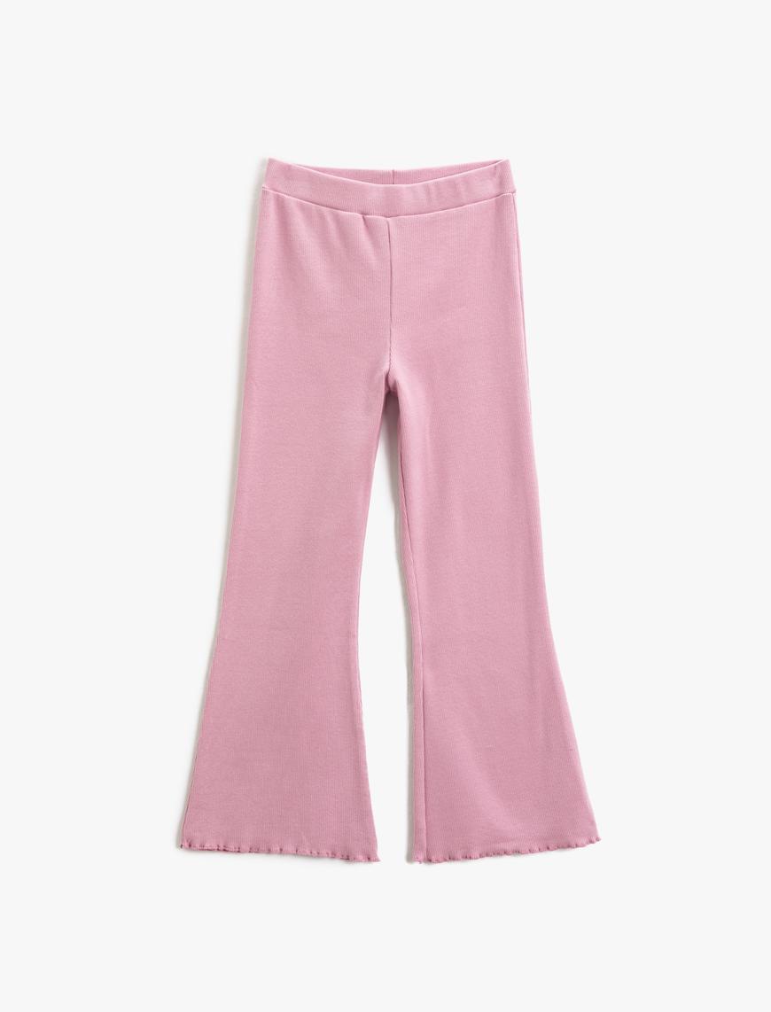  Kız Çocuk Basic İspanyol Paça Tayt Pantolon Fitilli Beli Lastikli
