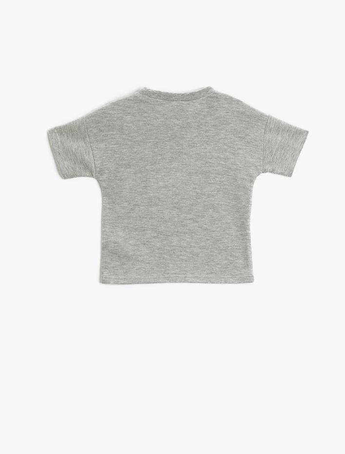 Erkek Bebek Köpek Baskılı Tişört Kısa Kollu Bisiklet Yaka Dokulu Pamuklu