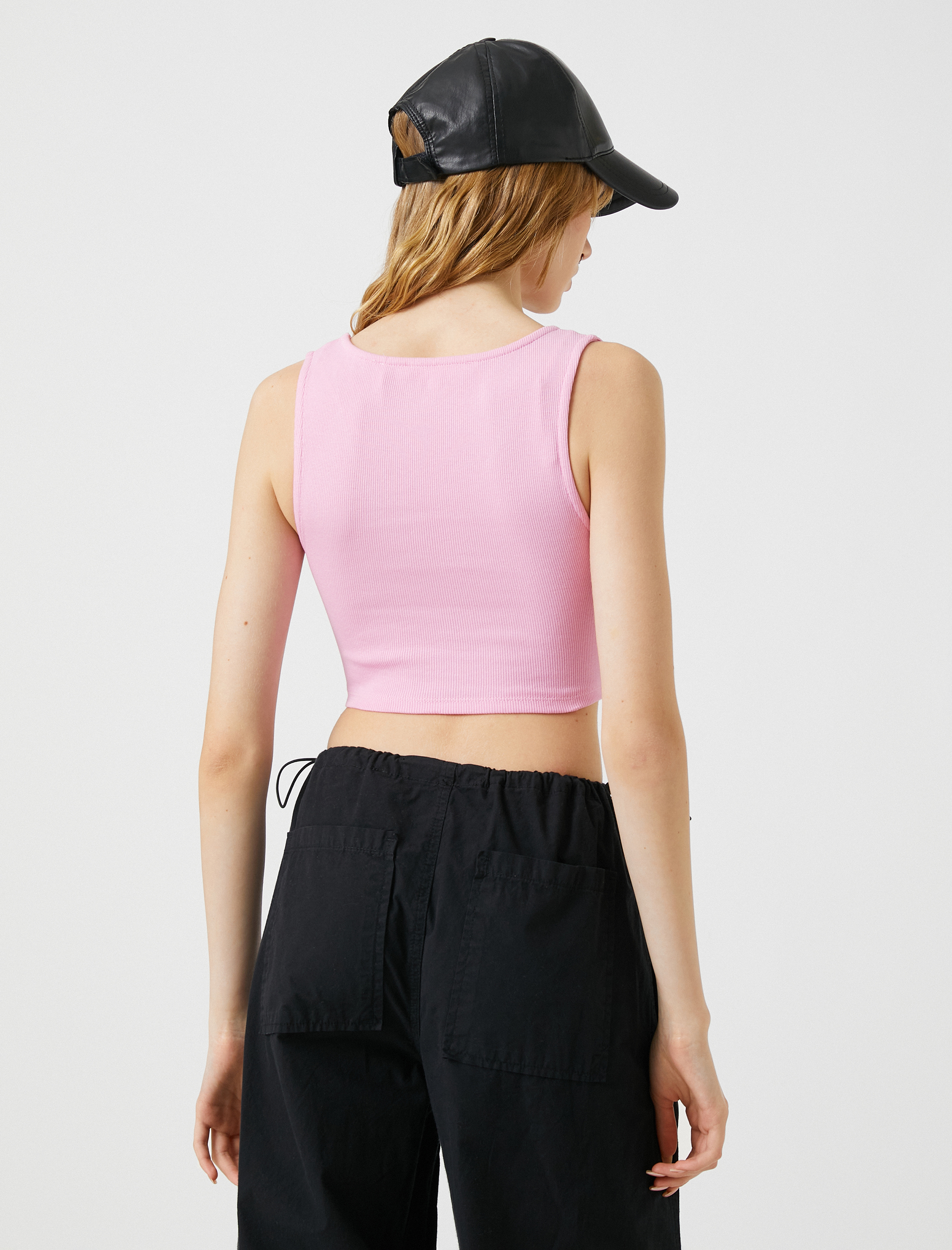   Crop Atlet Pamuklu Drapeli V Yaka Kolsuz